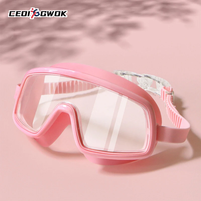 CEOI GWOK  Large Frame Swimming Goggles Waterproof Anti-fog HD Swimming Goggles Black White Pink