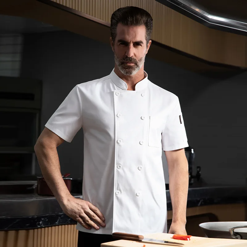 Uniforme de travail de cuisine de Restaurant d'hôtel, veste de Chef à manches courtes, manteau de cuisine blanc d'été pour boulangerie et pâtisserie