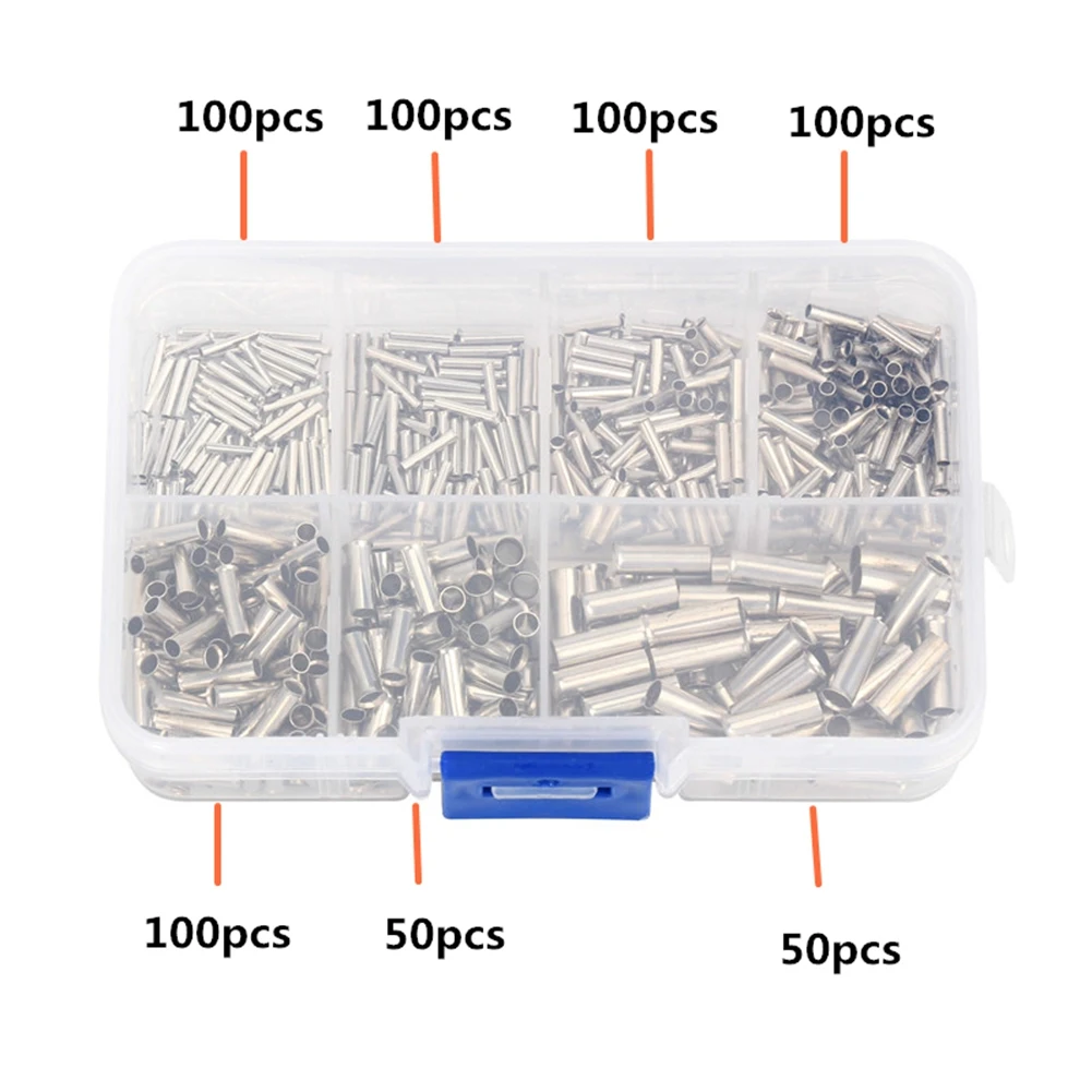 600Pcs 0.5mm2-6mm2 22-10 AWG Non-Insulated Ferrules Electrical Cable Terminal Copper Tinned