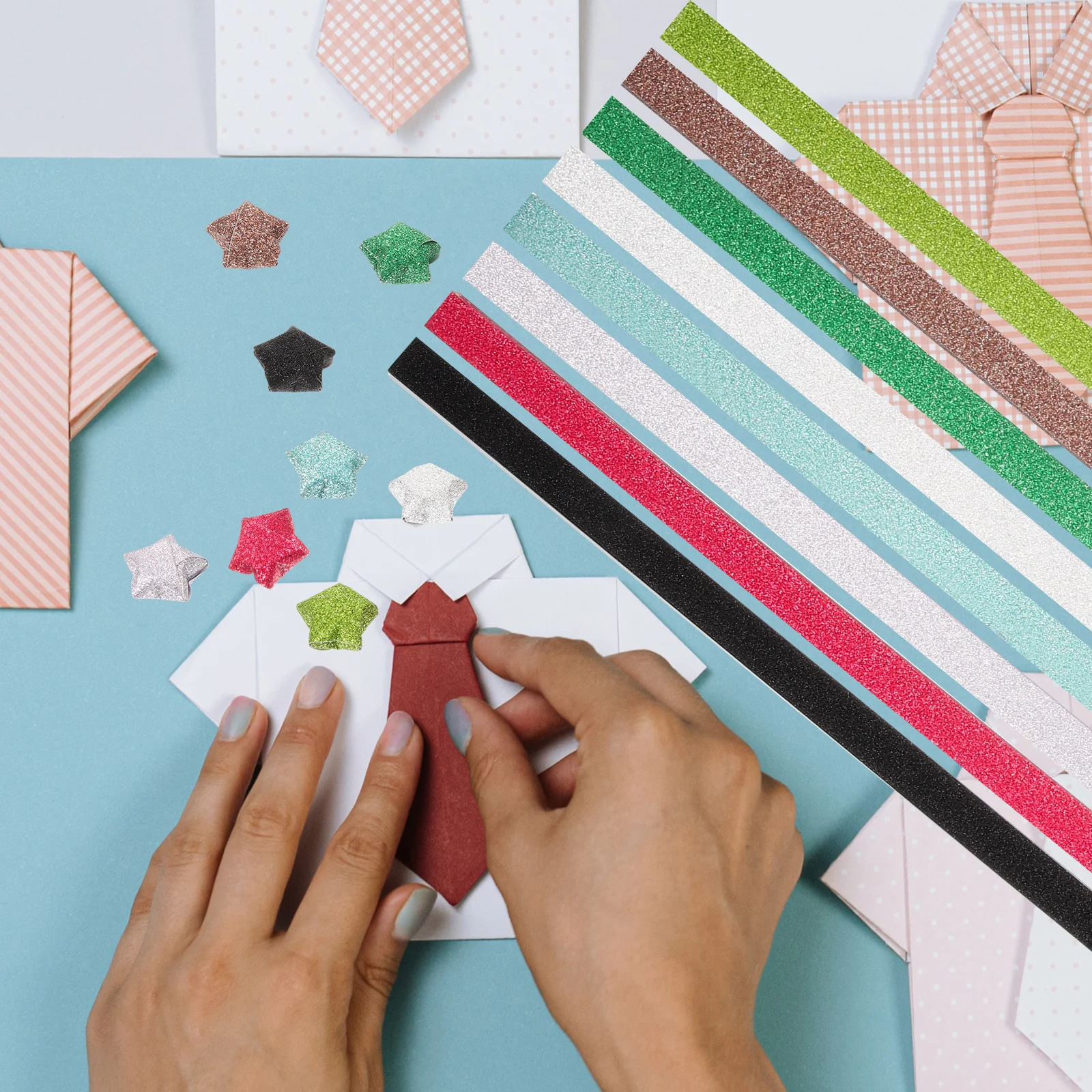 320 قطعة من ورق النجوم المتوهج بألوان قوس قزح أنماط DIY للحرف اليدوية والترفيه والعلاقة المضيئة على شكل نجمة