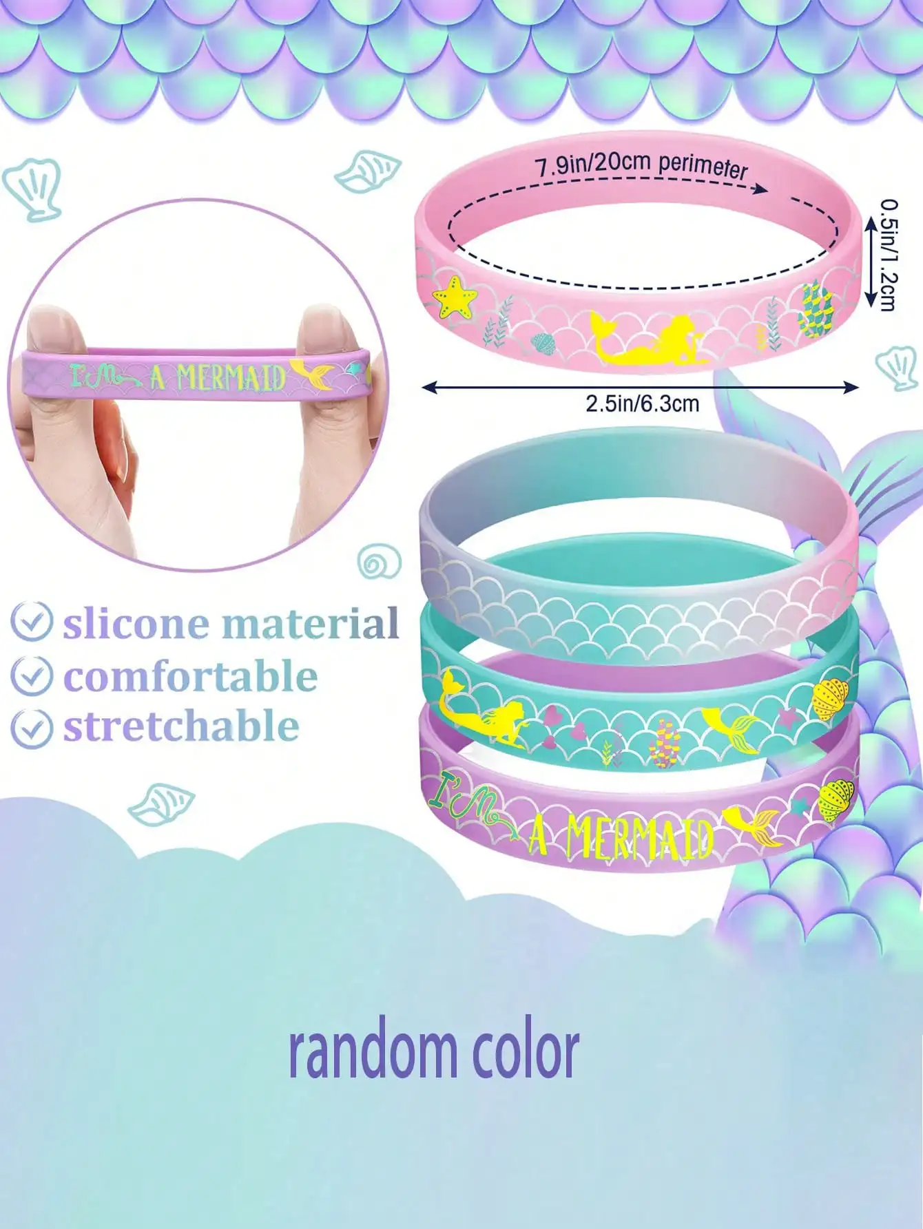 8pcs- Piece Set Mermaid Silicone Wristband Mermaid Scale Bracelet I Am Mermaid WristBand Mermaid Party Gift Bag Gift Mermaid Bir