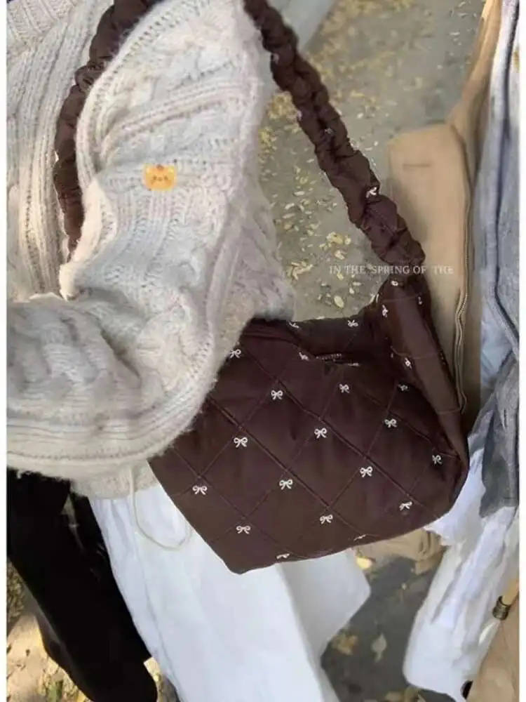 Inverno macio arco doce axilas sacos bolsas femininas casual bolsa de ombro y2k estética todos os jogos anime