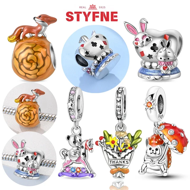 

Silver 925 Fairy Tale World Series Fairyland Rabbit Charms Beads Fit Pandora Original Bracelet for Women Diy Fine Jewelry Gift