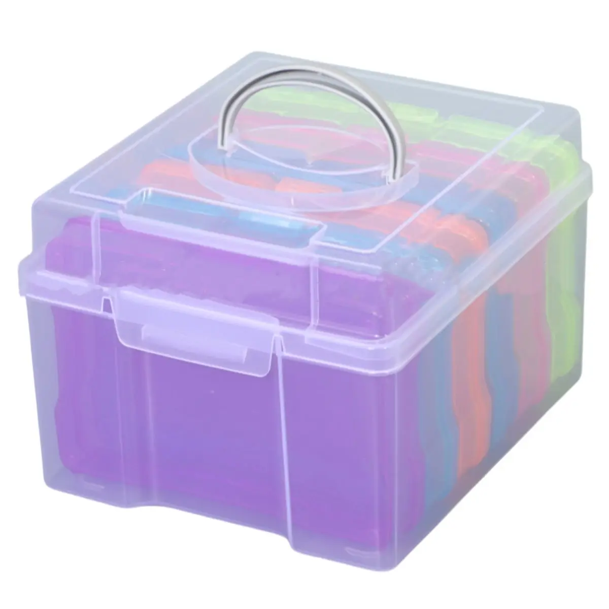 A78I Photo Storage Box with 6 Inner Containers Clear Dust Protection Pictures Greeting Card Arts Postcards Label Storage Case