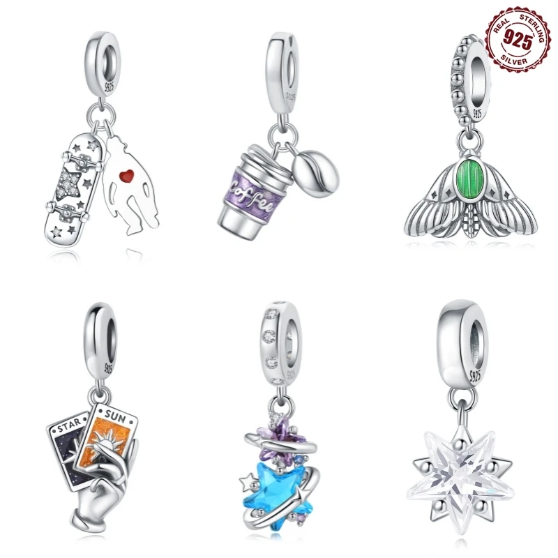 

2024 Real 925 Sterling Silver Star Moon Charms Beads Leisure sport Fit Original Bracelet For Women DIY Travel Jewelry Gifts
