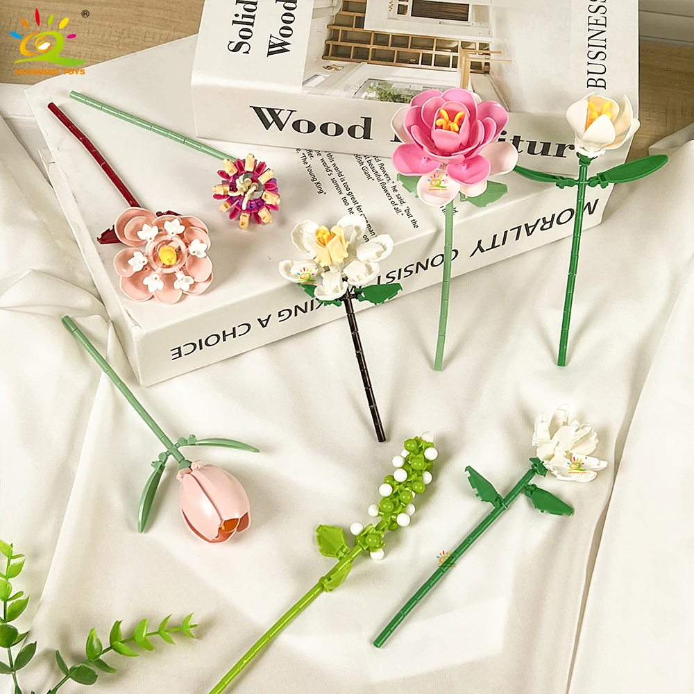 HUIQIBAO MOC Blumenstrauß Modell Micro Baustein DIY Rose Ewige Hause Schreibtisch Pflanze Dekoration Ziegel Mädchen Geschenk Kinder Spielzeug
