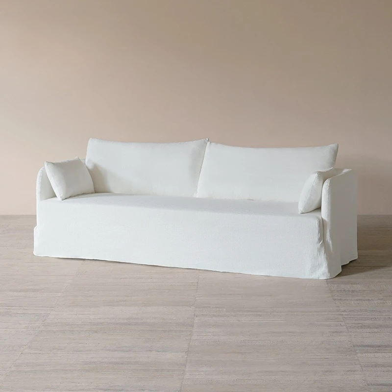 White linen down fabric sofa, retro washed cotton and linen removable wide sofa