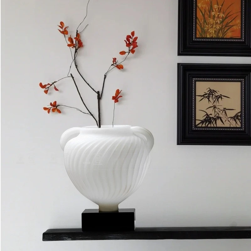 Modern simple wabi-sabi wind ripples binaural imitation jade flower ware model house living room entrance