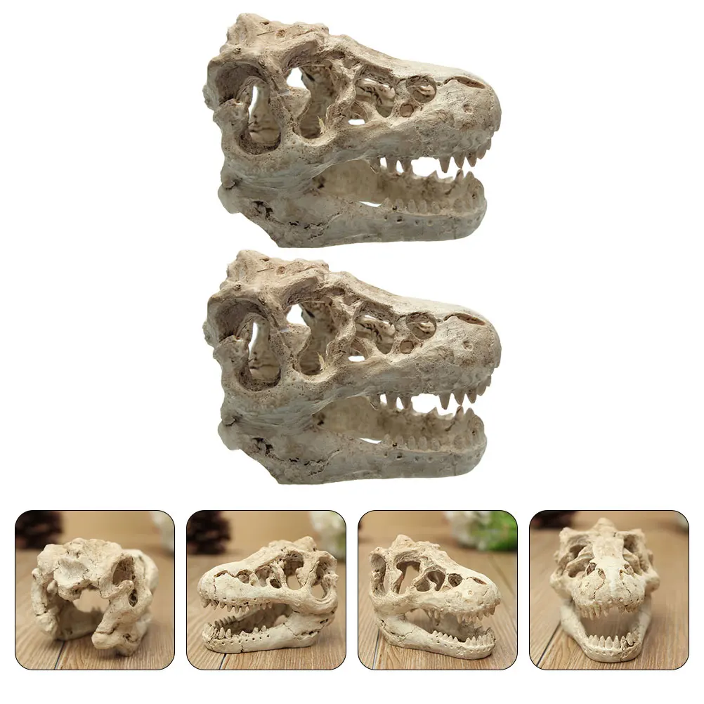 

2pcs Tank Hiding Place Dinosaur Skull Craft Resin Aquarium Ornament Decor Shrimp Hideout Aquarium Landscaping Decoration