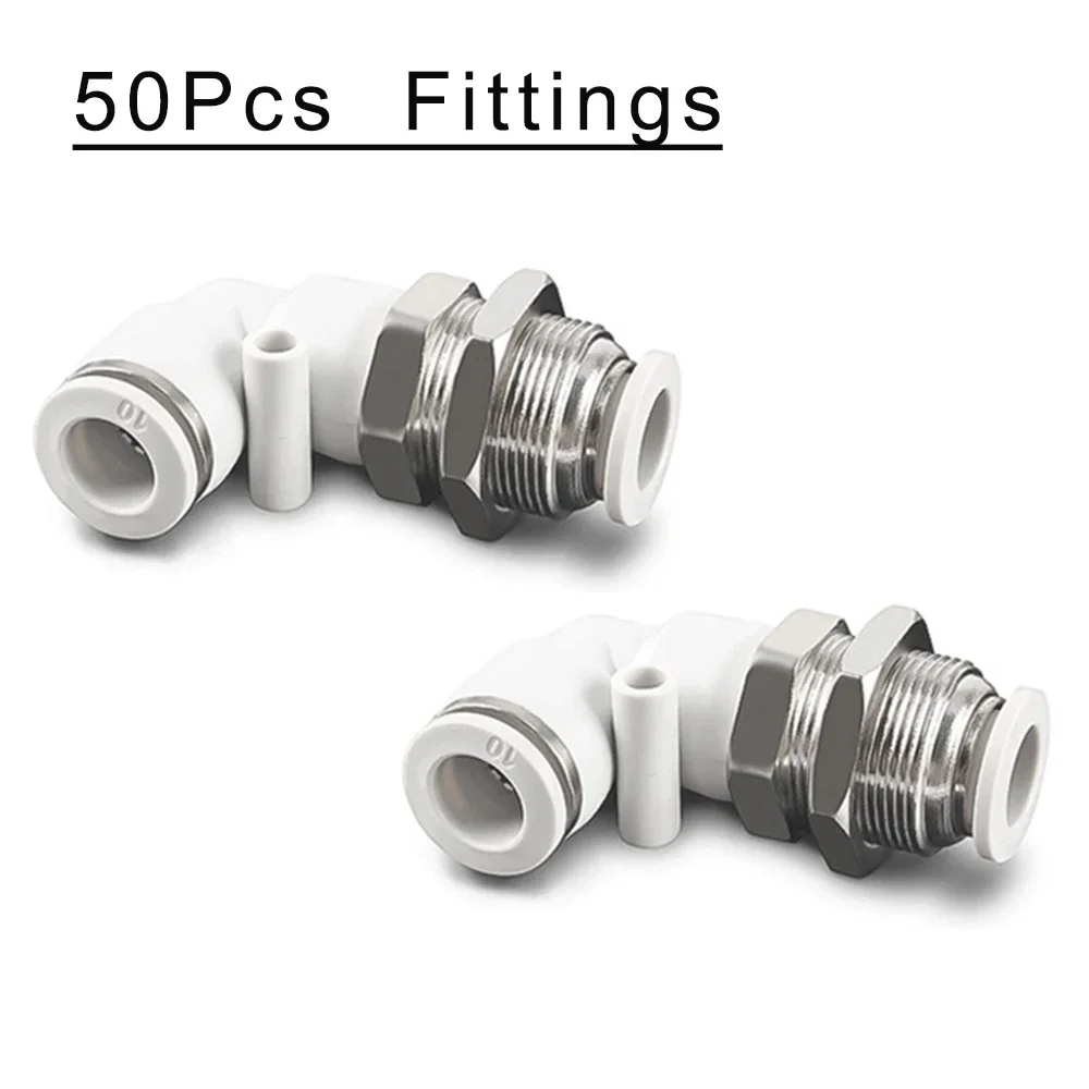 50Pcs  PLM pneumatic quick connector L-shaped elbow 4 6 8 10 12MM hose white air connector copper baffle diaphragm connector