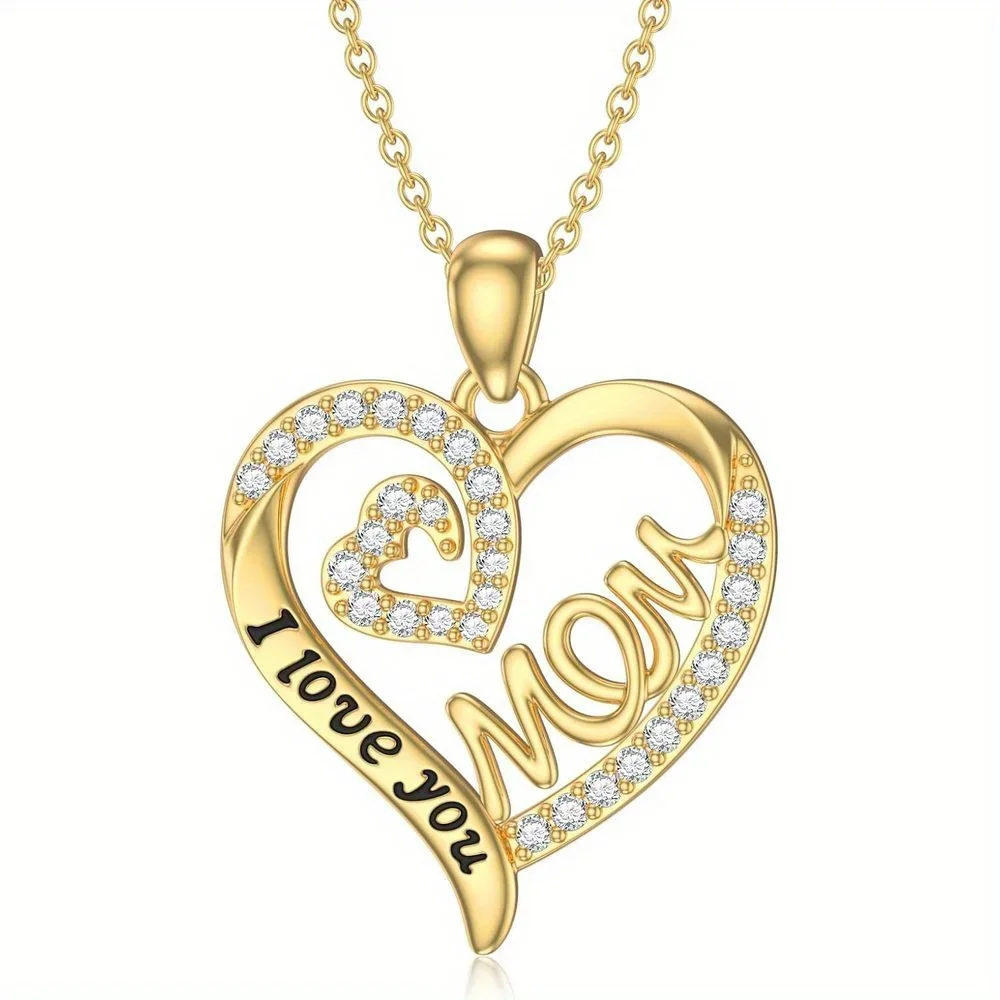 Luxurious1pc I Love You Pattern Hollow Heart-shaped Pendant Necklace for Mom Anniversary Party Gifts, Jewelry, Niche Style Hot L