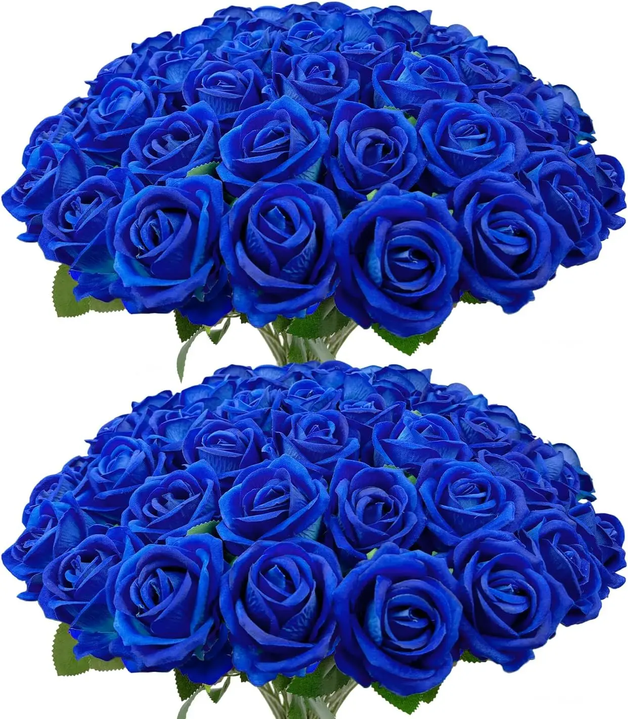 

Bulk Artificial Flowers 50 PCS, Fake Velvet Silk Blue Roses with Long Stems Realistic Bouquet for Mother's Day Wedding C
