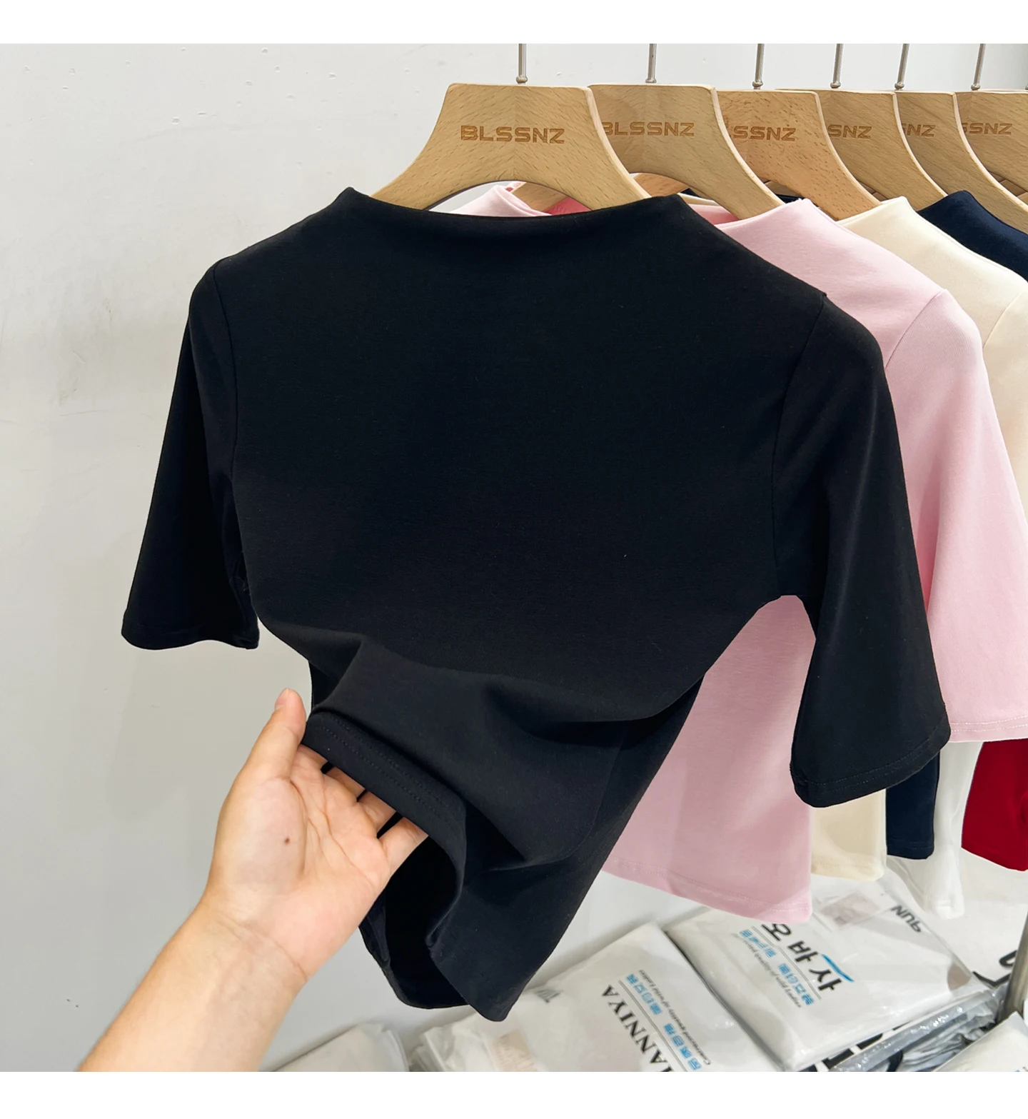 Zjaiss Sommer Damen T-Shirt Aprikose Stehkragen Kurzarm 2026 Frühling Minimalistisches Lässiges Vielseitiges Oberteil Einfarbiges Schlankes T-Shirt – Detail 22