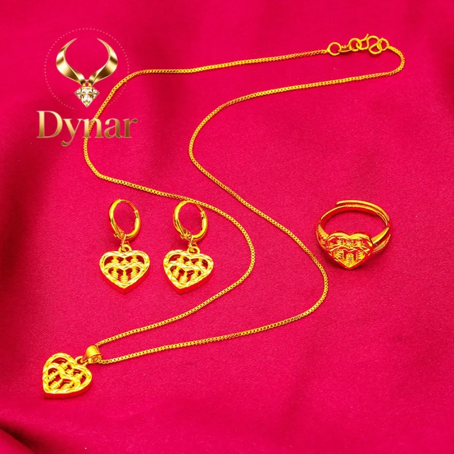 Dynar Jewelry    Love Abacus Ring Necklace Earring Set Women's 24K Gold, AU999 Glossy Gold Abacus Beads String into Love Outline