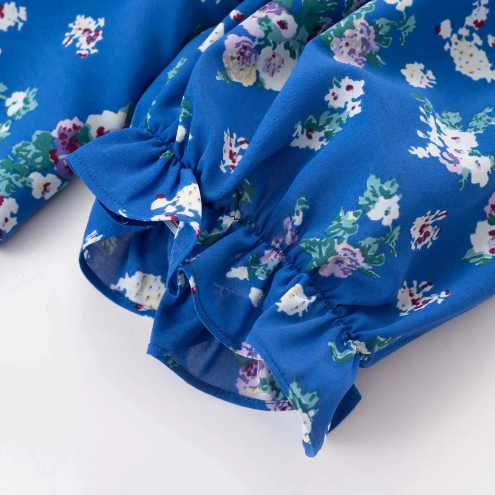 Americano retro gola quadrada dstring bolha sve férias topo azul floral ort sve irt verão doce sle fino ajuste