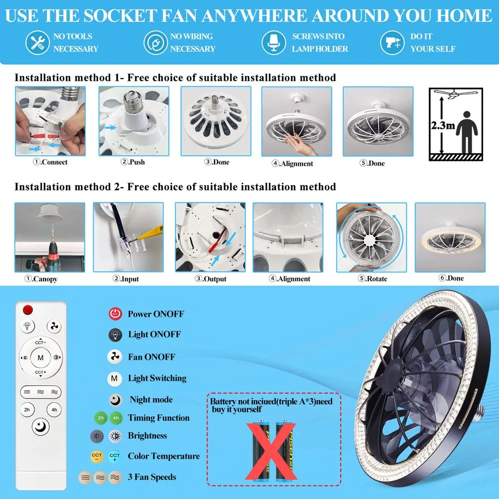 مروحة سقف LED حديثة مع جهاز تحكم عن بعد - 3 درجات حرارة ألوان و3 إعدادات للسرعة، محرك DC هادئ قابل للتعديل لغرفة النوم