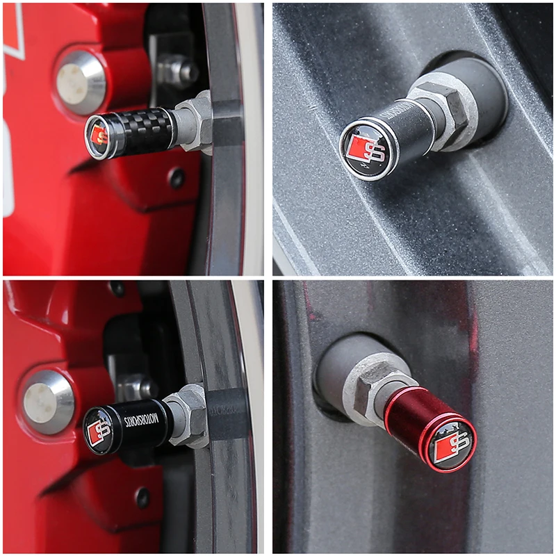 4Pcs 3D Aluminum Alloy Car Wheel Tire Air Valve Dust Caps Rim Accessories For Audi Sline A1 A2 A3 A4 A4L A5 RS RS3 RS4 S1 S2 S3