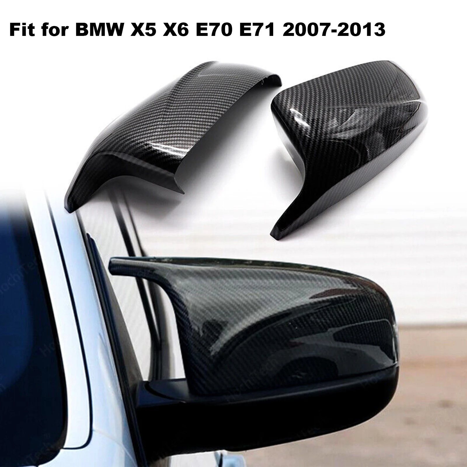 

SINOCMP 2PCS M Style Side Wing Mirror Cover For BMW E70 E71 X5 X6 2007-2013 Look Replacement style Carbon Fiber Mirror Cover