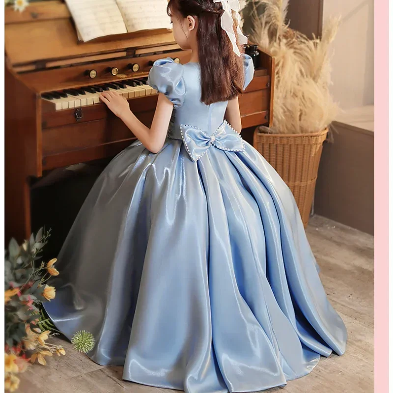 Flower Girl Dress Simple Taffeta A-LINE O-Neck Floor-Length Junior Bridesmaid Dresses for Wedding First Communion Birthday