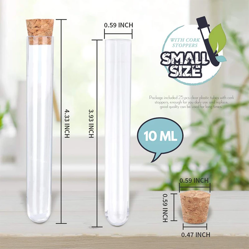 50Pcs Plastic Test Tubes with Lids 10ml Clear Plastic Tubes with Cork Stoppers 15x100mm Small Clear Plastic Tube Containers