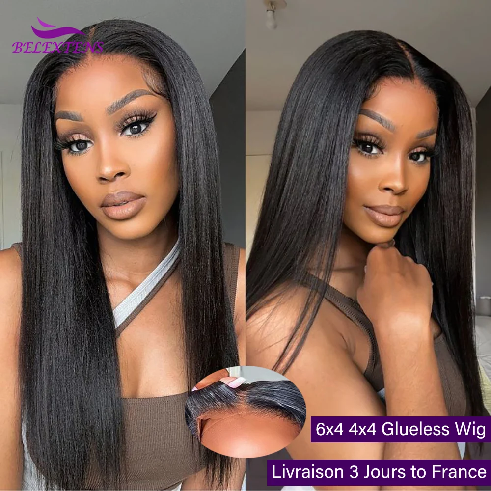 6X4 Glueless Wig Human Hair 4X4 Ready to Wear Wigs Straight Lace Frontal Wig Pre Cut Pre Plucked Ready to Go Wig 3 Days Delivery