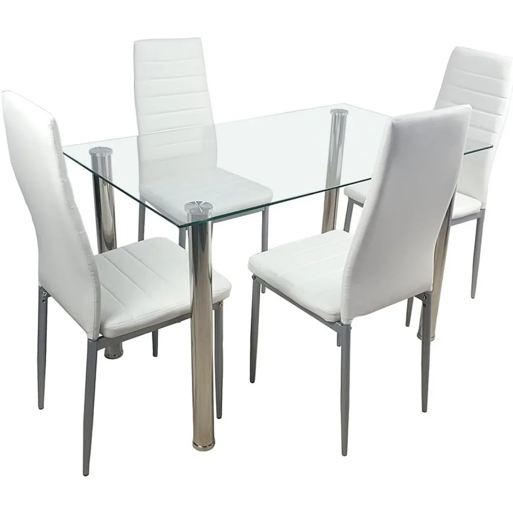 White Dining Chair , Leather Dining Chairs with Curved Back & Foot Cap Protection for Dining Kitchen Living Room,300lbs Capacity image 4