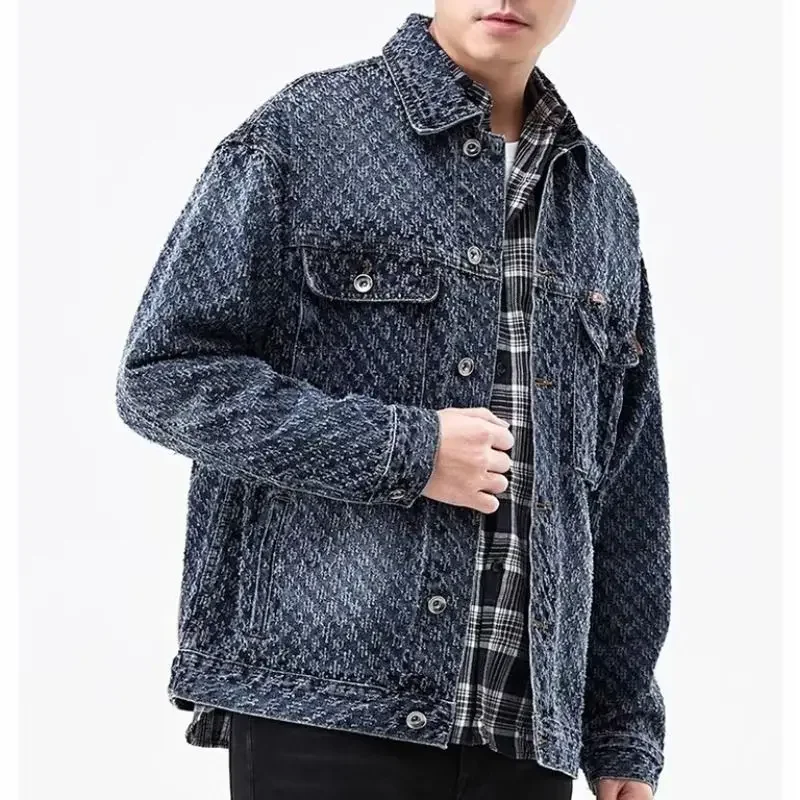 Denim Jackets Man Cargo Overcoat Jeans Coat for Men Wide Sleeves Blue of Fabric on Board Y2k Winter Outerwear Original Lxury G