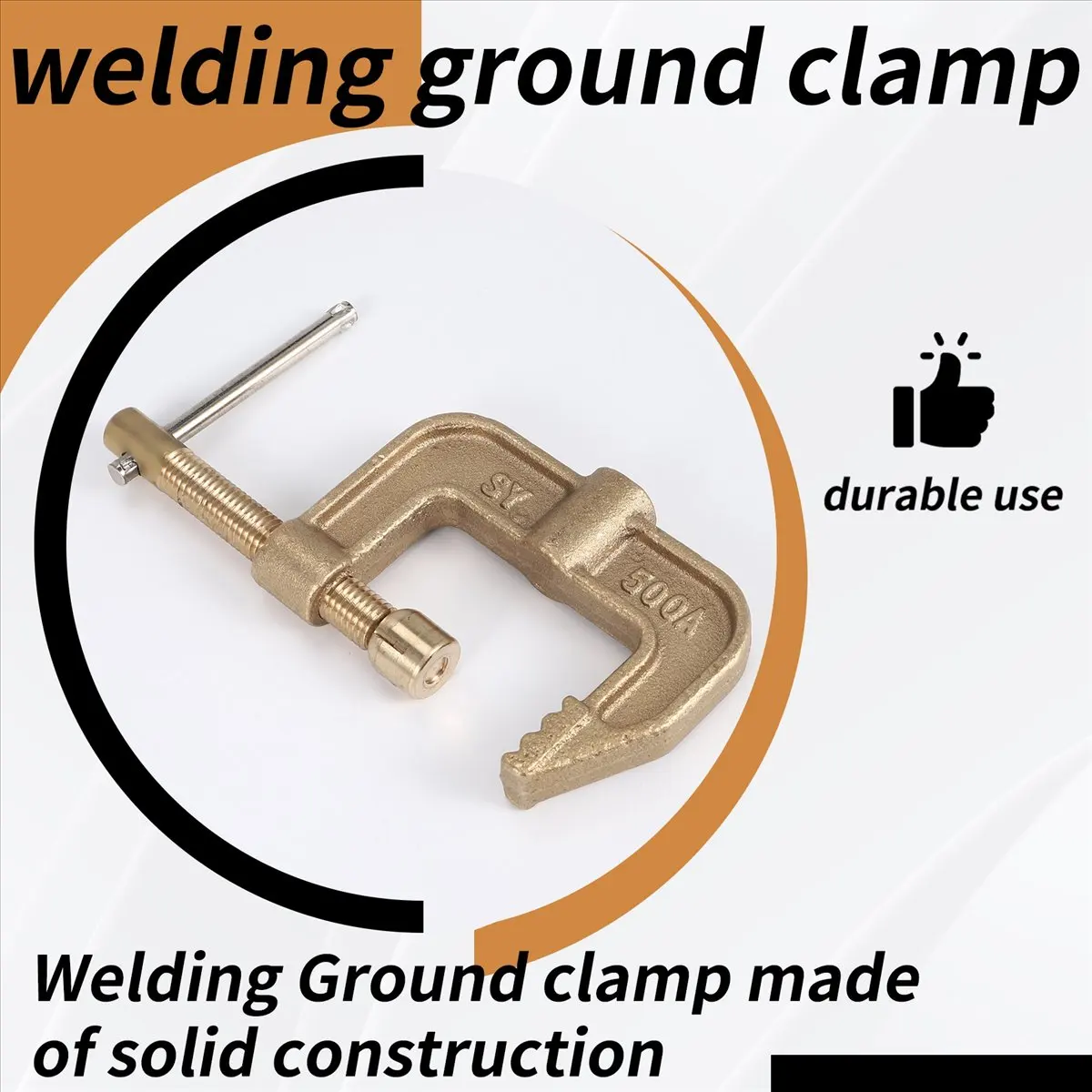 A58Z Welding Ground Clamp, 500A Current G-Type Solid Brass Ground Clamp, 43Mm Jaw Width for Tig Mig Welders