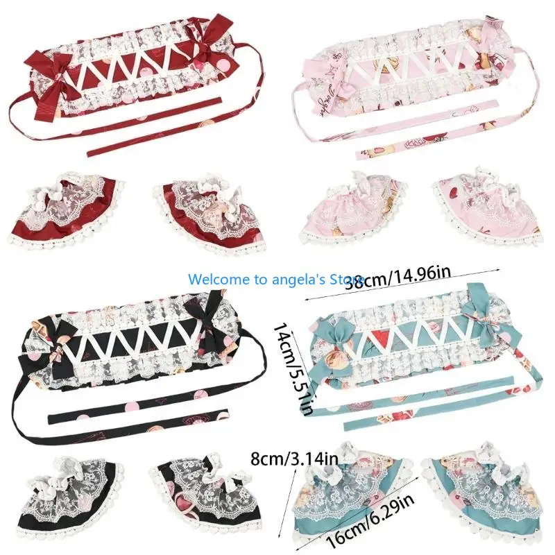 X4YC stylowa koronkowa opaska do włosów rękawy naramienne Anime pokojówka rekwizyty kostiumowe nakrycia głowy dla kobiet głowy