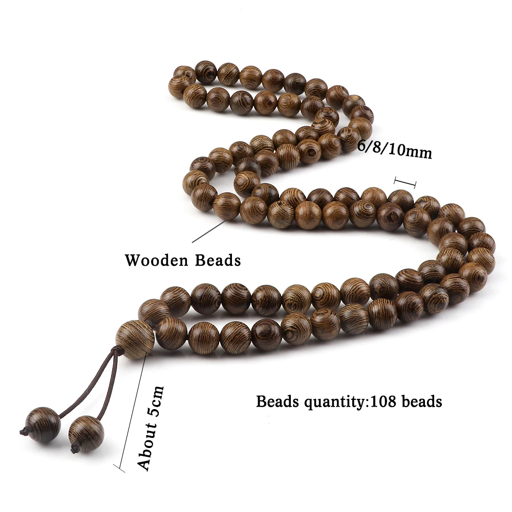 6 8 10mm Original Wooden Beads Wrap Bracelets Vintage 108 Mala Bead Buddhist Prayer Necklace Women Men Meditation Jewelry Gifts