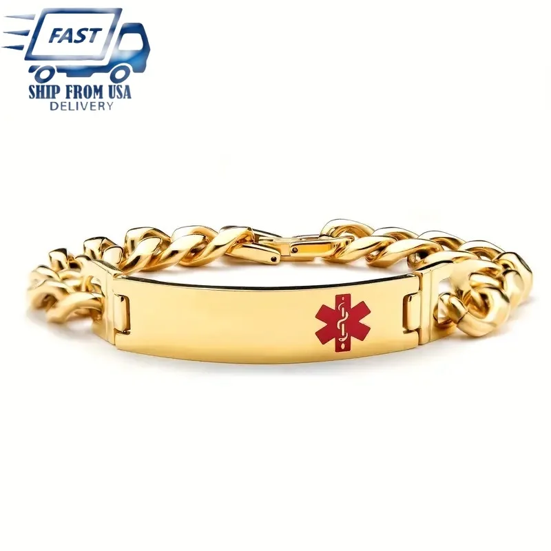 

Medical SOS Men Stainless Steel Bracelet For Women First Aid Personalized Id Bracelets For Women Gift Jewelry