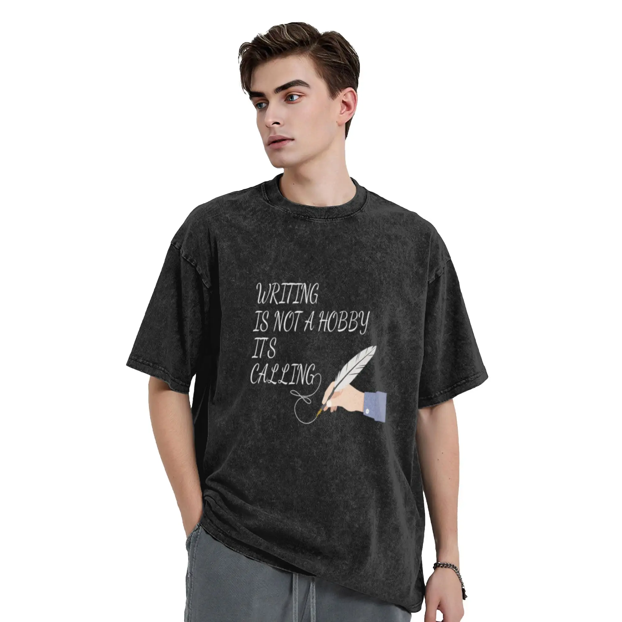 Writing isn t a Hobby It s a Calling Unique Trendy A Washed T Shirt Men's Women's Oversized Cotton Tees Tops