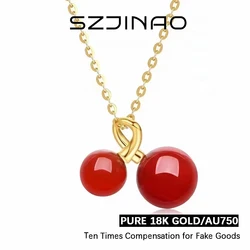 Szjinao 18k Gold Red Agate Pendant AU750 Fine Cherry Necklace Jewelry Sweet Romantic Gifts for women Polishing process