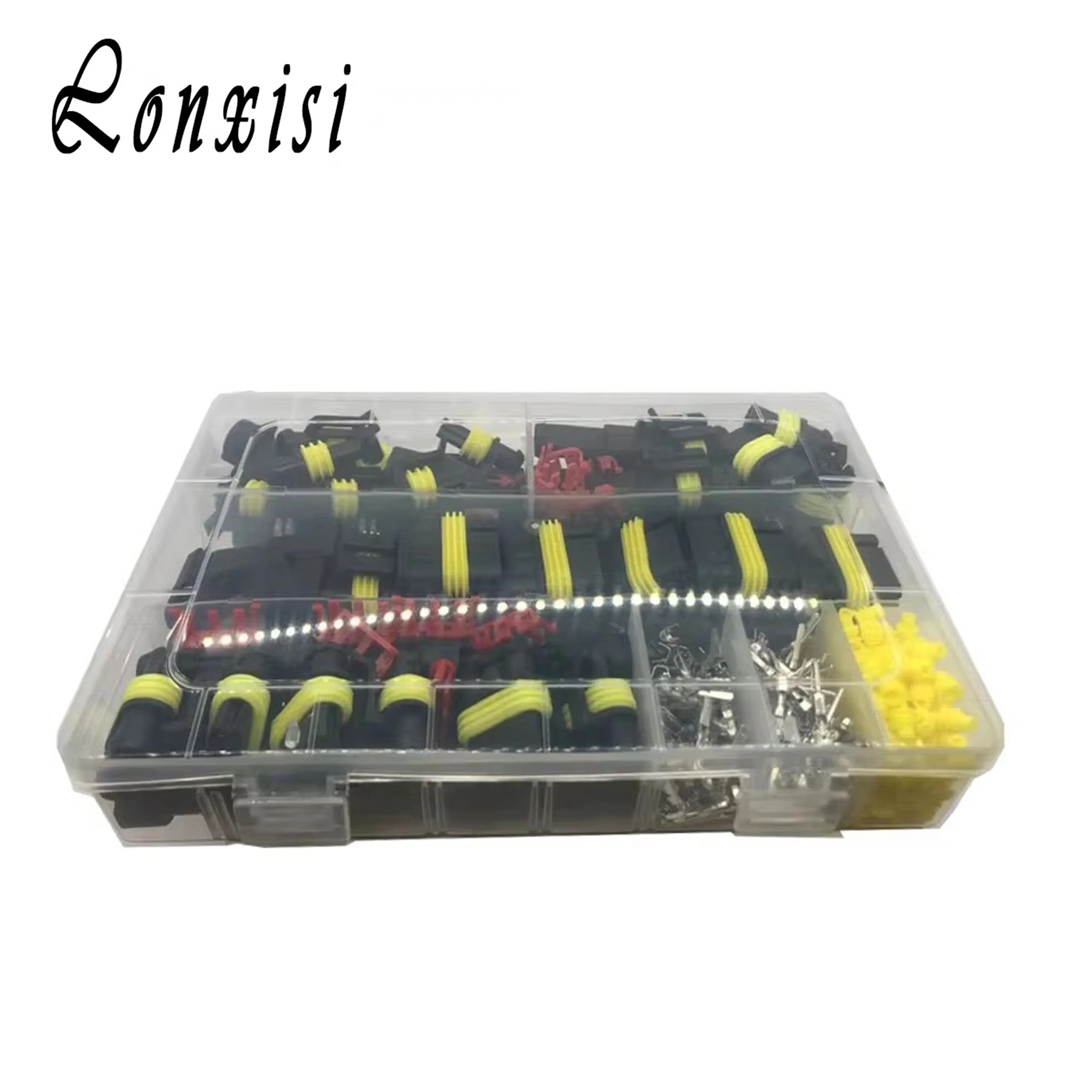 

1 BOX 305 Pcs Superseal AMP Tyco Waterproof 12V Electrical Wire Male Female Black Connector Sets Kits with Crimp Terminal