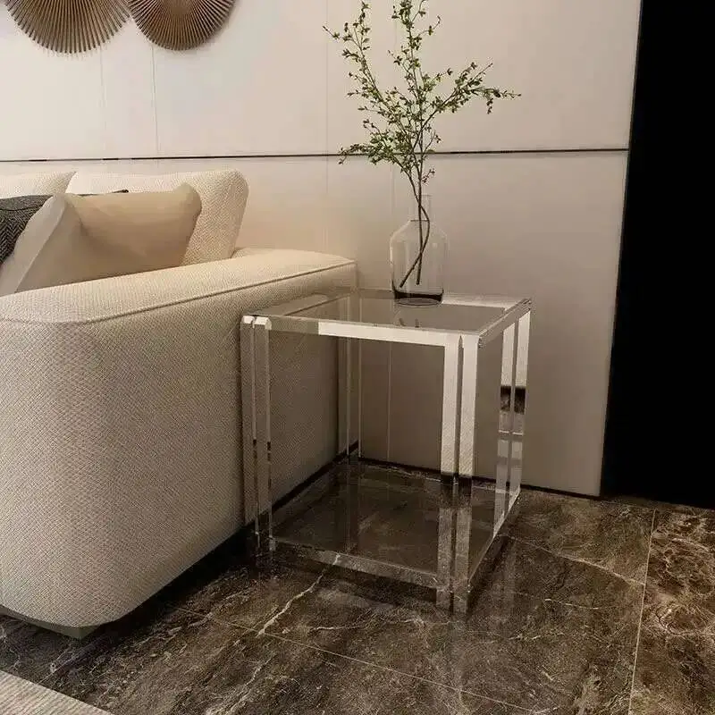 

glass light Square corner table, side table, luxury bedside table, transparent living room, simple modern small coffee table