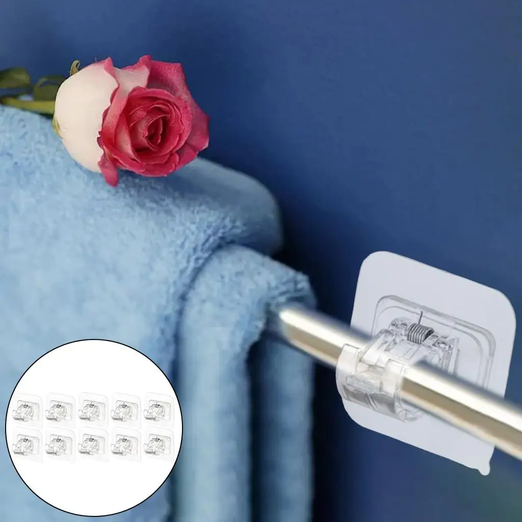 10pcs/set Self Adhesive Curtain Rod Holder No Drilling Drapery Hook Pole Plastic Wall Bracket Towel Bar Fixed for Toilet Hotel