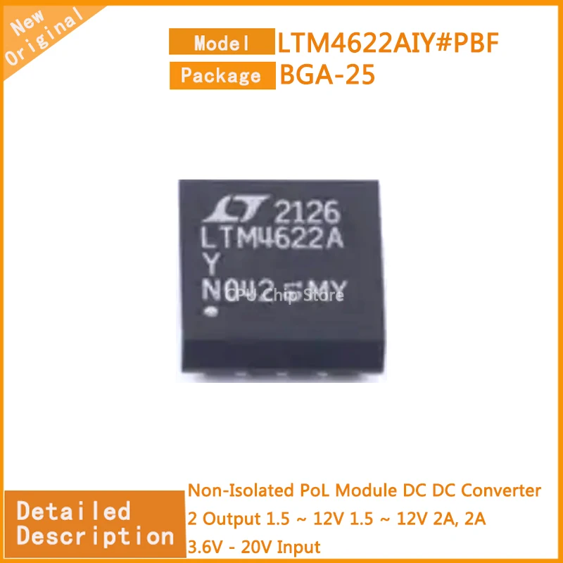 1~5Pcs  New Original  LTM4622AIY#PBF  LTM4622AIY  Non-Isolated PoL Module DC DC Converter 2 Output 1.5 ~ 12V 1.5 ~ 12V 2A, 2A 3.