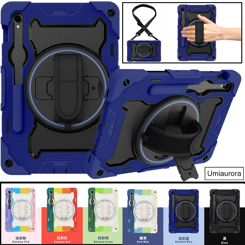 

For Samsung Tab S7 S8 S9 FE Plus S10 Ultra SM-X920 12.4" SM-X820 X610 X520 Shockproof Stand Strap Tablet Case Rugged Cover Funda