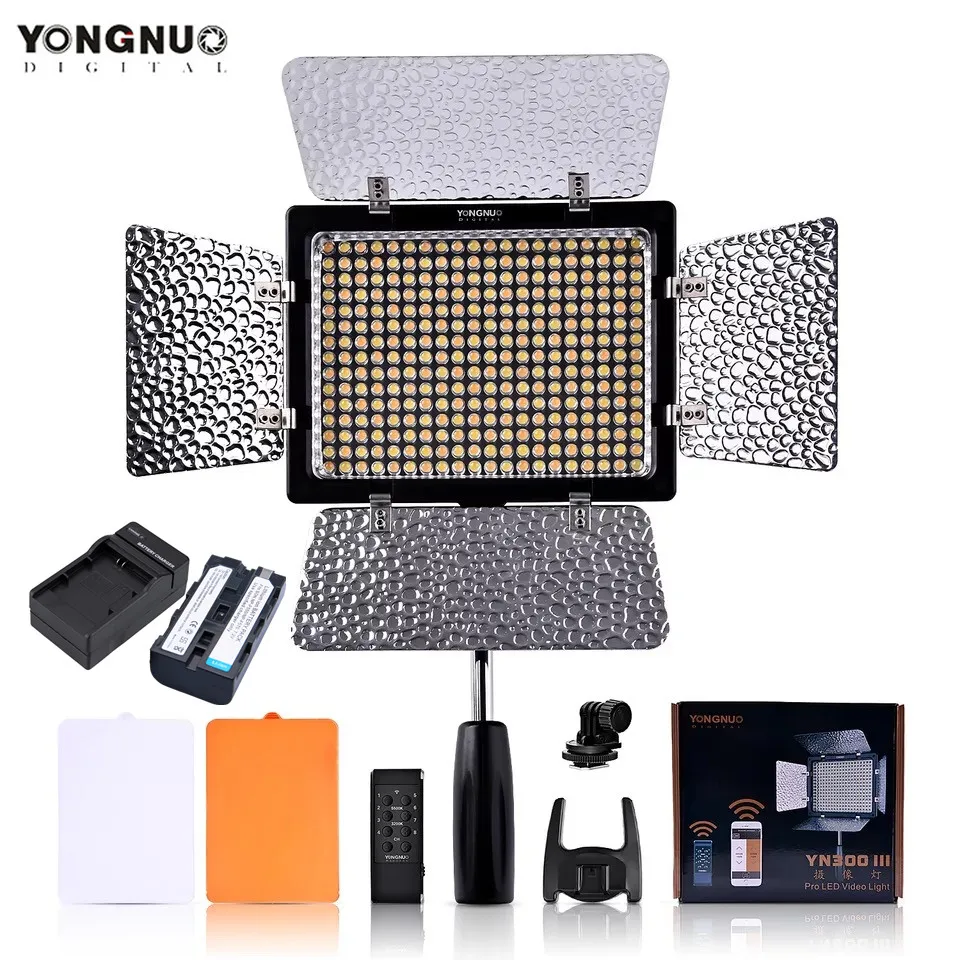 YONGNUO YN300 III YN300lIl 3200k-5500K CRI95 카메라 사진 LED 비디오 조명, NP-F550 배터리 및 충전기 포함