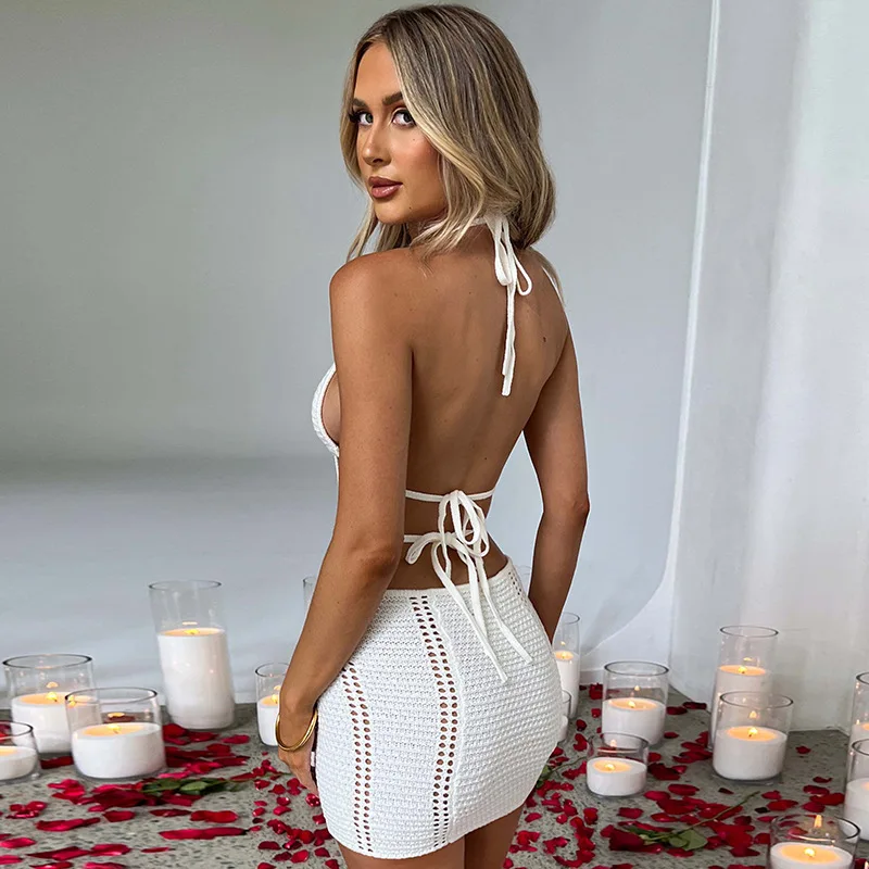 Vintage Häkel blume aushöhlen Kleid Vertuschungen schicke Frauen sexy stricken rücken freie Krawatte Mini kleid Sommer Strand Urlaub Bodycon – Detail 19