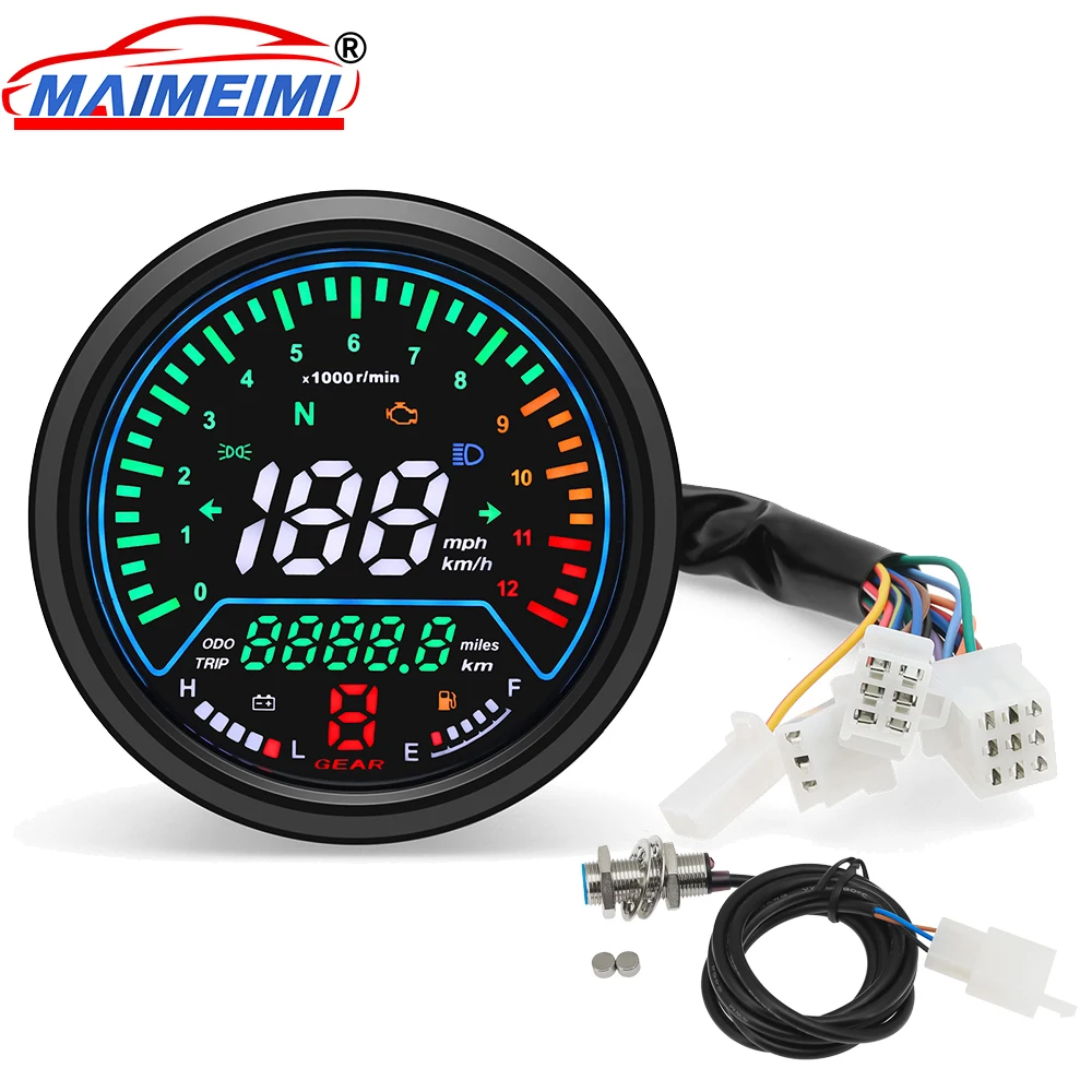 Uniwersalny licznik prędkości LED do motocykli 12000 obr./min, cyfrowy panel wskaźników Moto, panel Cafe Racer, obrotomierz do Kawasaki