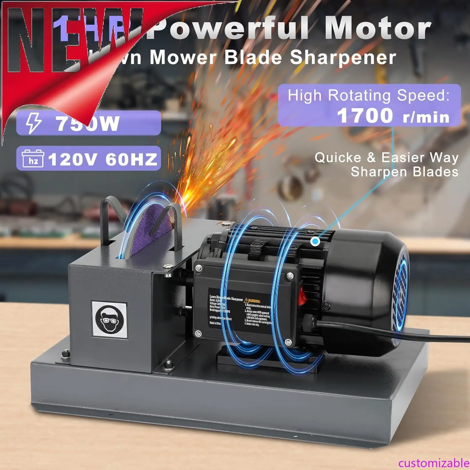 

Настраиваемая точилка для лезвий газонокосилки, настольная шлифовальная машина для лезвий газонокосилки мощностью 1 л.с. 750 Вт для различных лезвий газонокосилки