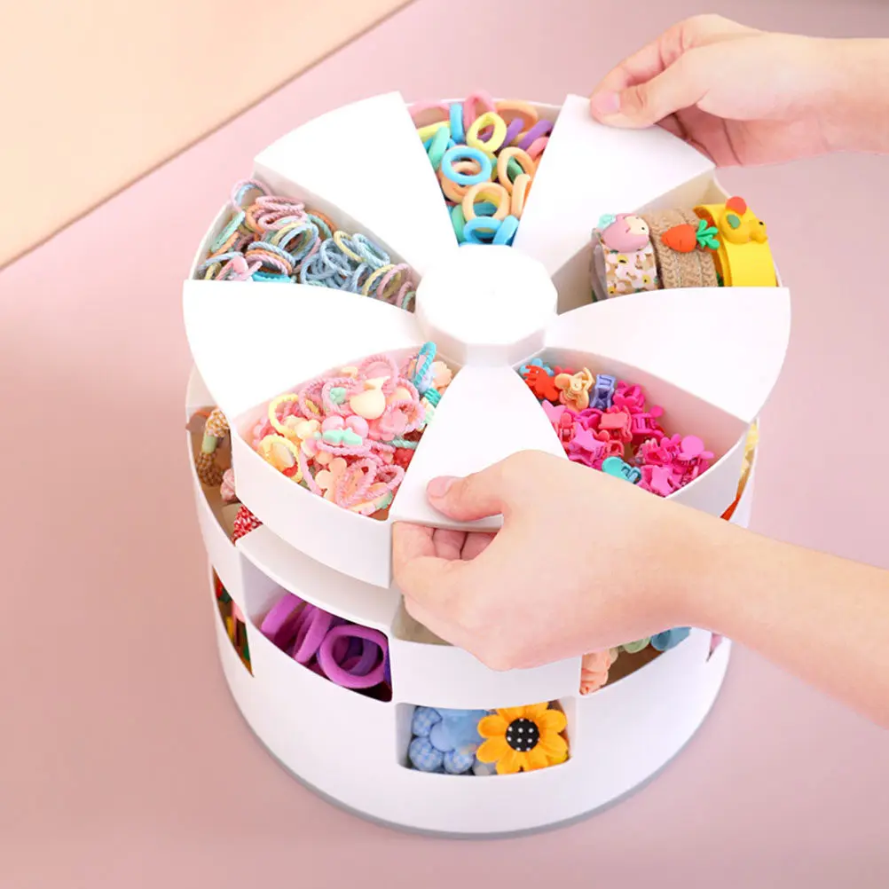 Hair Accessories Organizer Storage Box with Multiple Grids Rotatable Design Large Capacity for Hairpins Hair Ties Jewelry