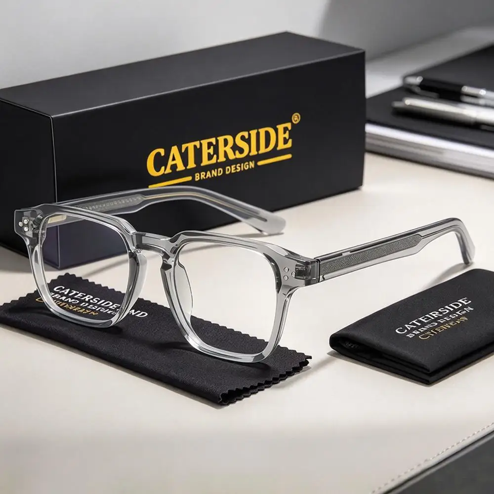CATERSIDE Men Blue Light Glasses Square Propionate Pin Temple Spring Hinge Glasses Women Business Office Protective Eyewear