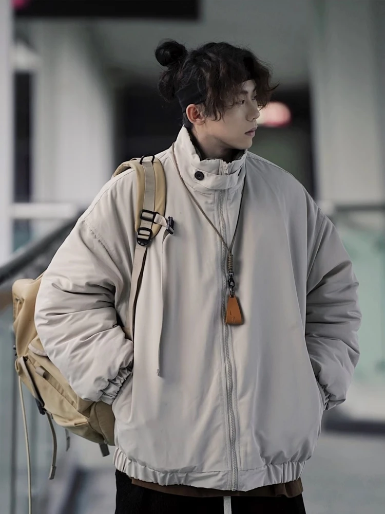 

Мужская повседневная куртка свободного кроя из хлопка с воротником-стойкой, теплая, молодежная, с длинными рукавами, на молнии, осенне-зимняя, цветная.