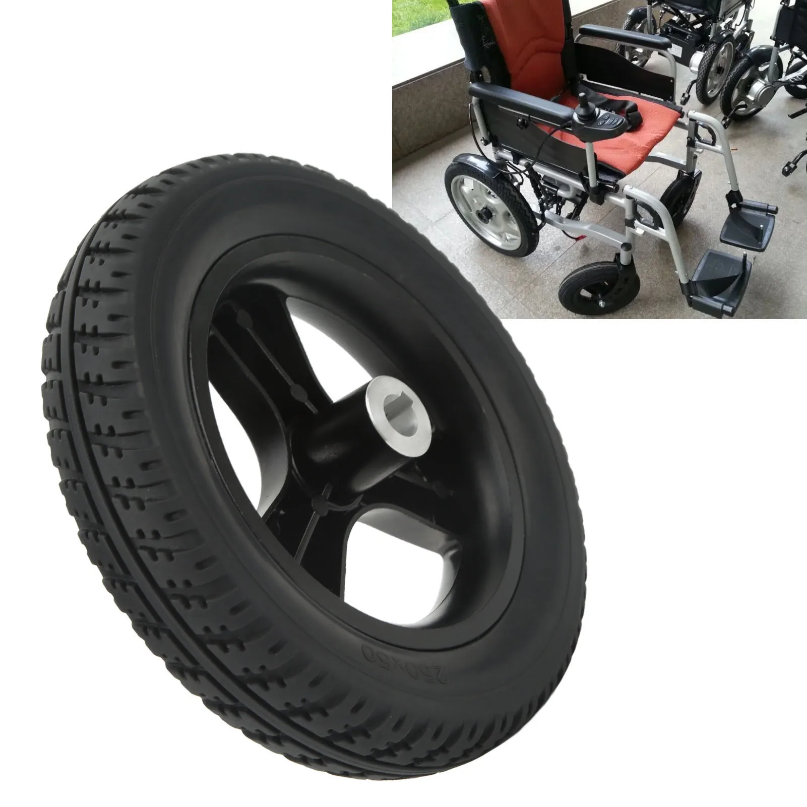 10in Electric Wheelchair Rear Wheel Anti Skid Polyurethane Tire Strong Bearing Capacity Alloy Hub Wheelchair Wheel