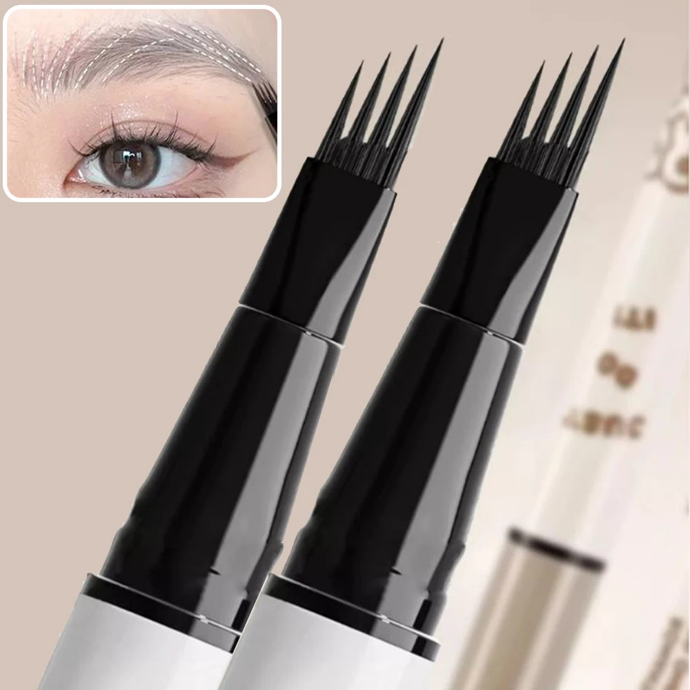 4 Punten Vloeibare Wenkbrauw Pen Waterdichte Vork Tip Microblading Eye Wenkbrauw Tattoo Potlood Professionele Natuurlijke Eyeliner Ogen Make-Up