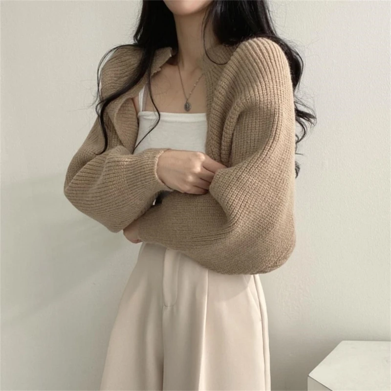 Women\'s Fall Open Front Shrugs Long Sleeve Boleros Solid Lightweight Knitted Cropped Cardigan Sweaters Short Shawl Tops