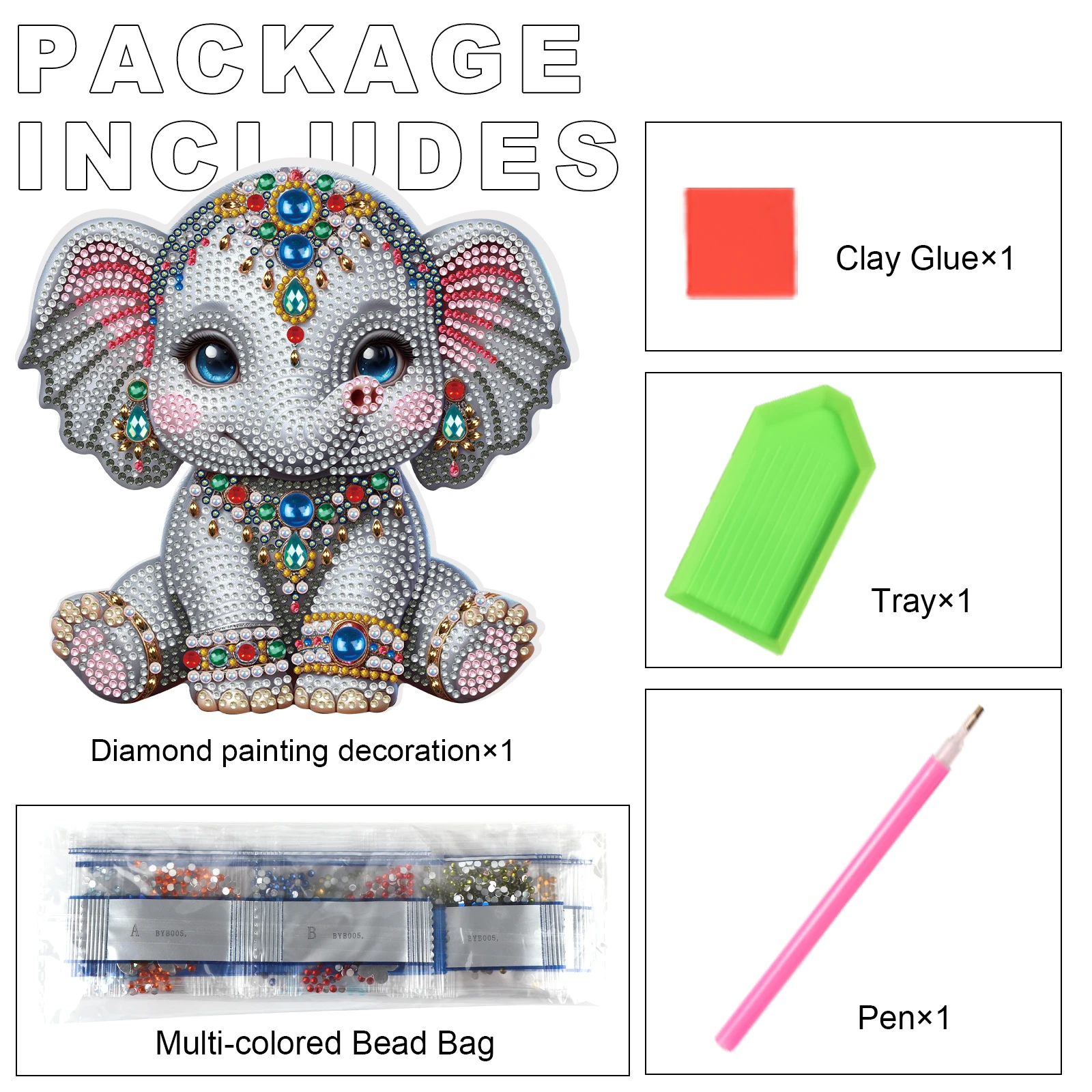 Tabletop Special Shape Diamond Art Painting Kits for Adults,Cute Elephant Thickening DIY Crafts Home Office Tabletop Decor Gift view 2