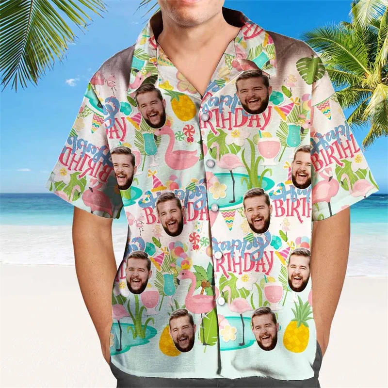 

New Design Custom Face Hawaiian Shirt Men Women Personalized Ages Birthday Short Sleeve Tee Shirt Oversized Button Shirts Gift